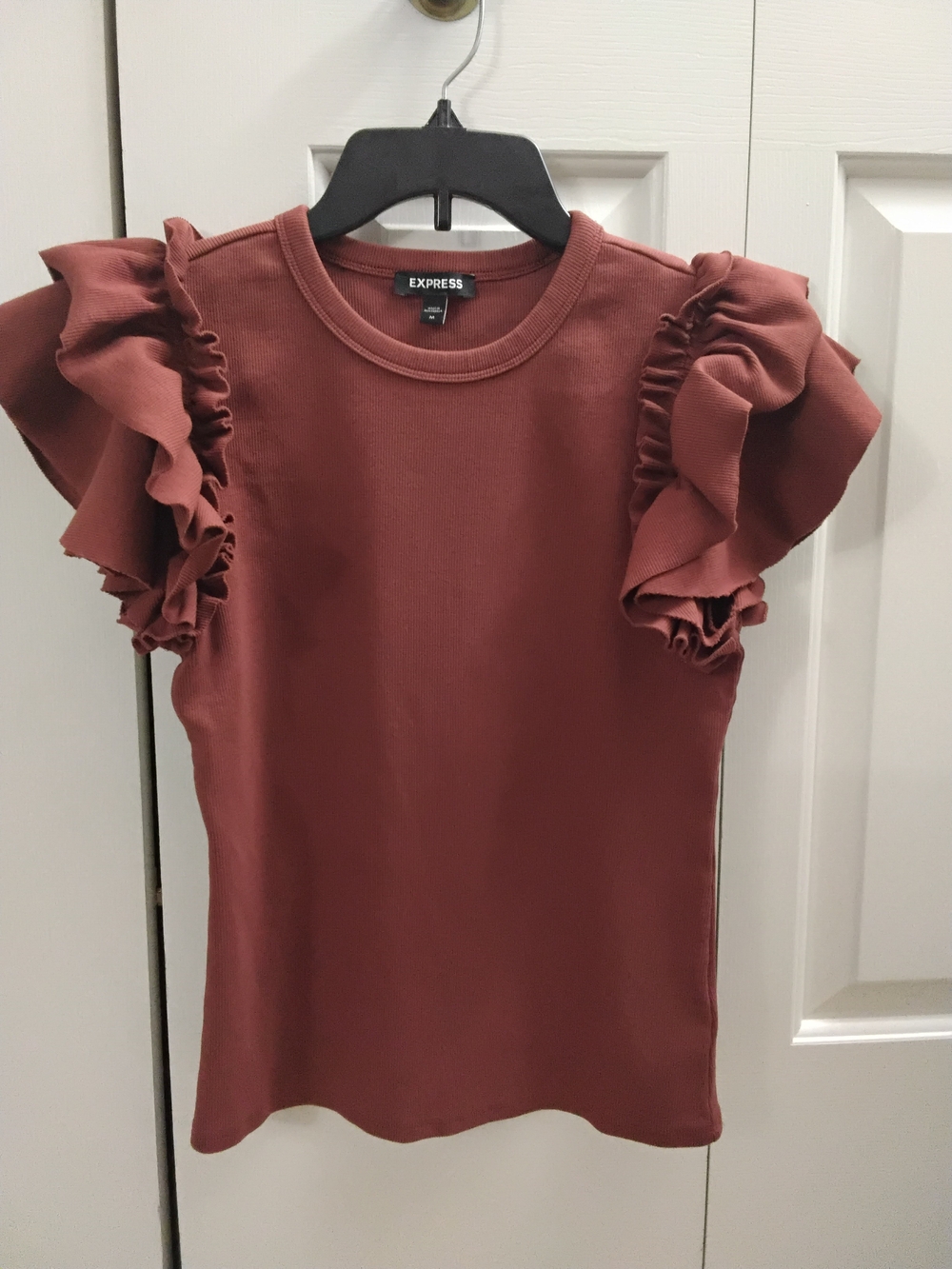 Express Women's Ruffle Sleeve Top in Rust